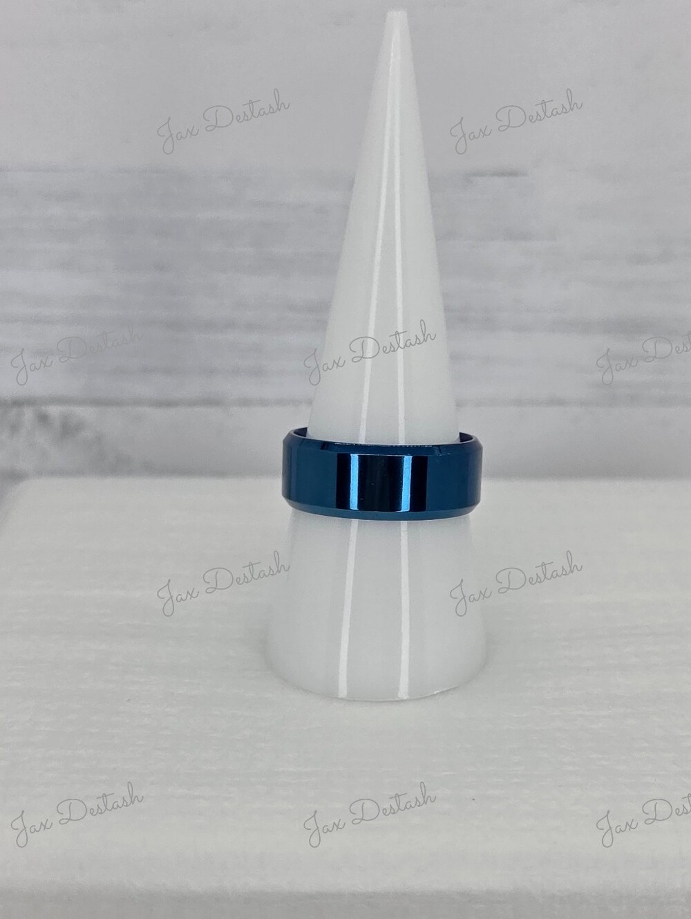 Stainless Steel Sleek Metallic Blue Band Ring